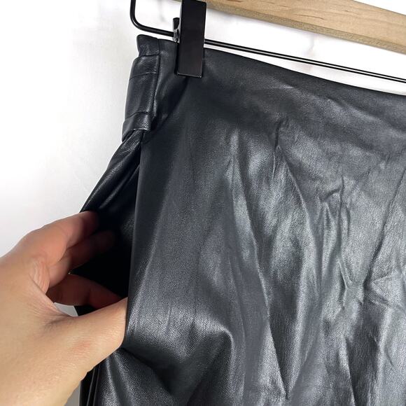 Toccin Faux‎ Leather Wrap Skirt Midi Black Waist Strap Tie Sz S - Picture 10 of 12